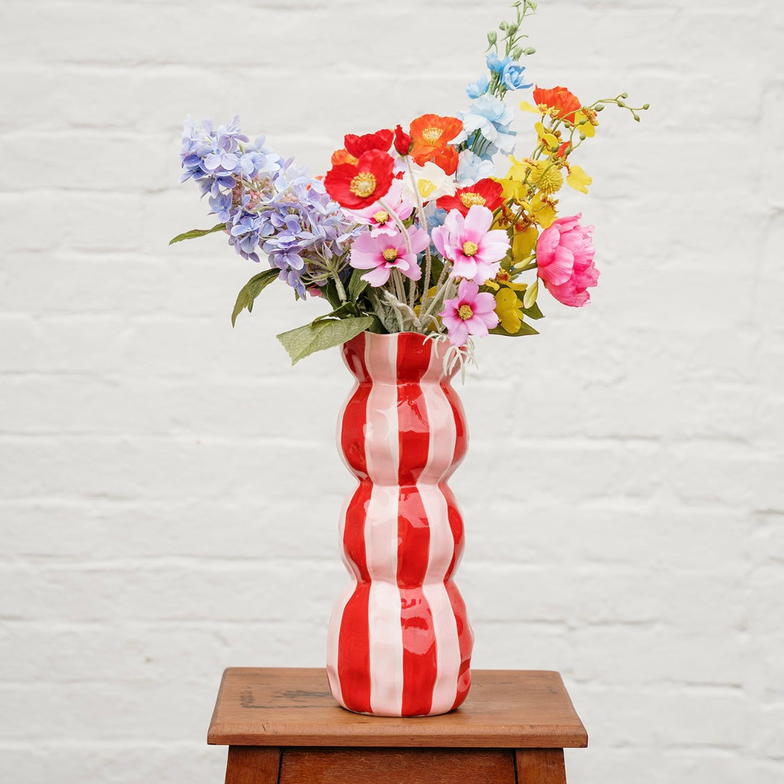 Vase 3 niveaux – Rouge & rayures roses