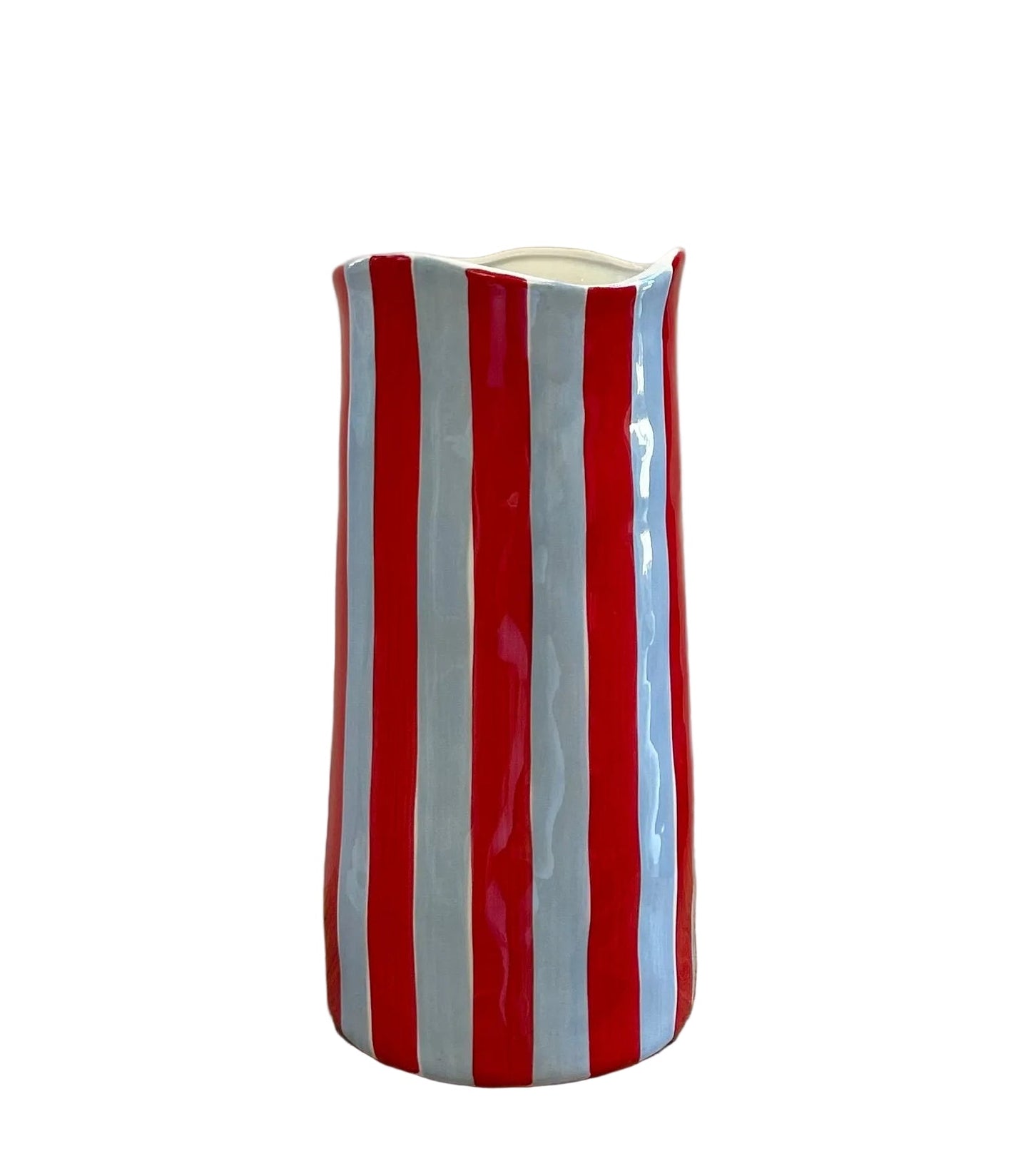NOUVEAU – Vase large – Bleu bleuet & rayures rouges