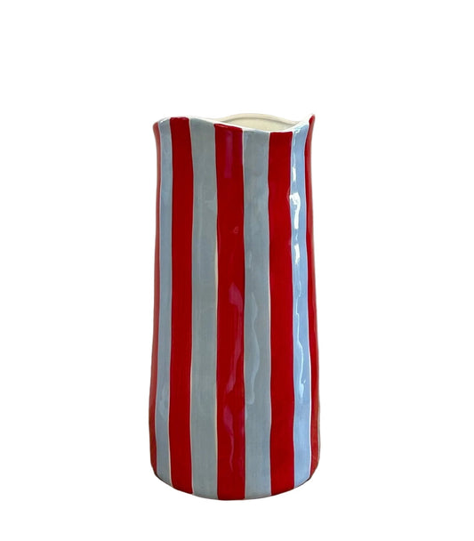 NOUVEAU – Vase large – Bleu bleuet & rayures rouges