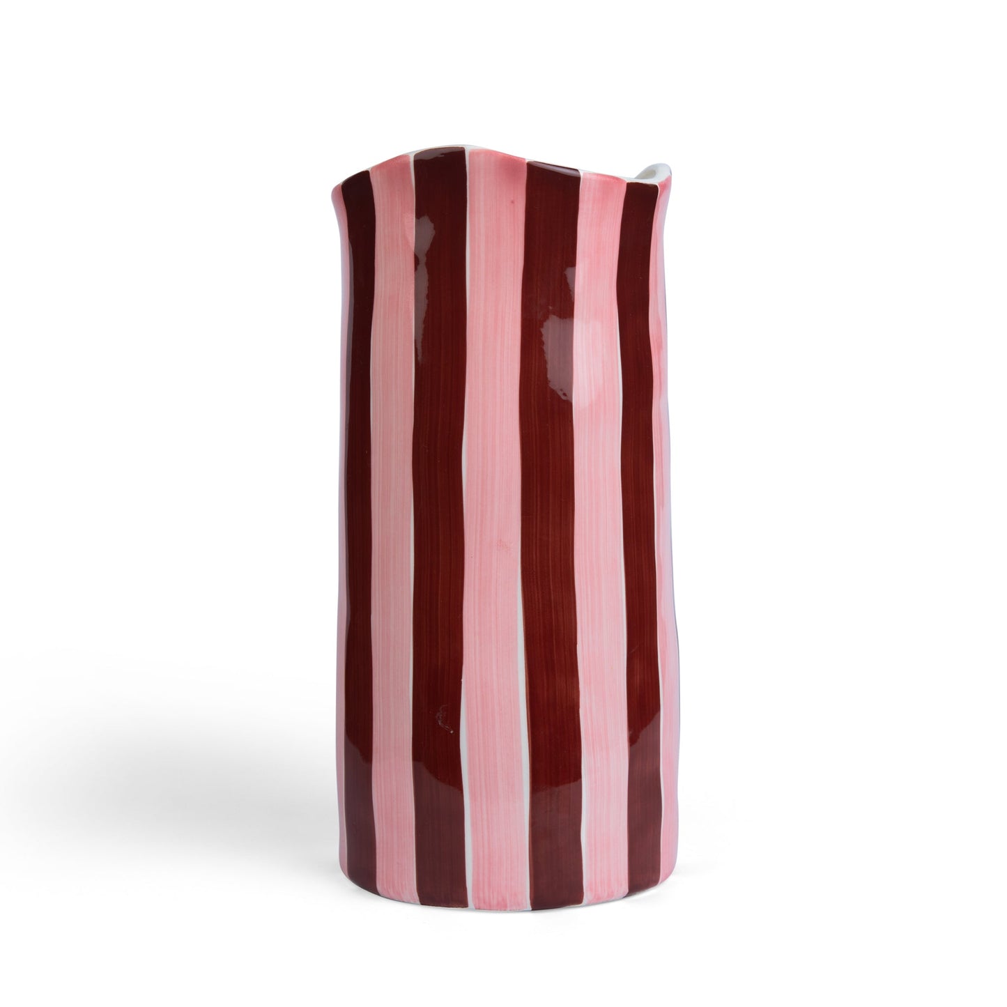 NOUVEAU – Vase large à rayures bordeaux et roses