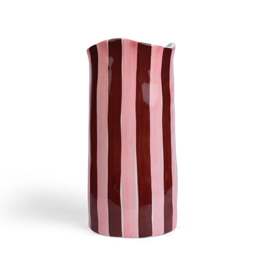 NOUVEAU – Vase large à rayures bordeaux et roses