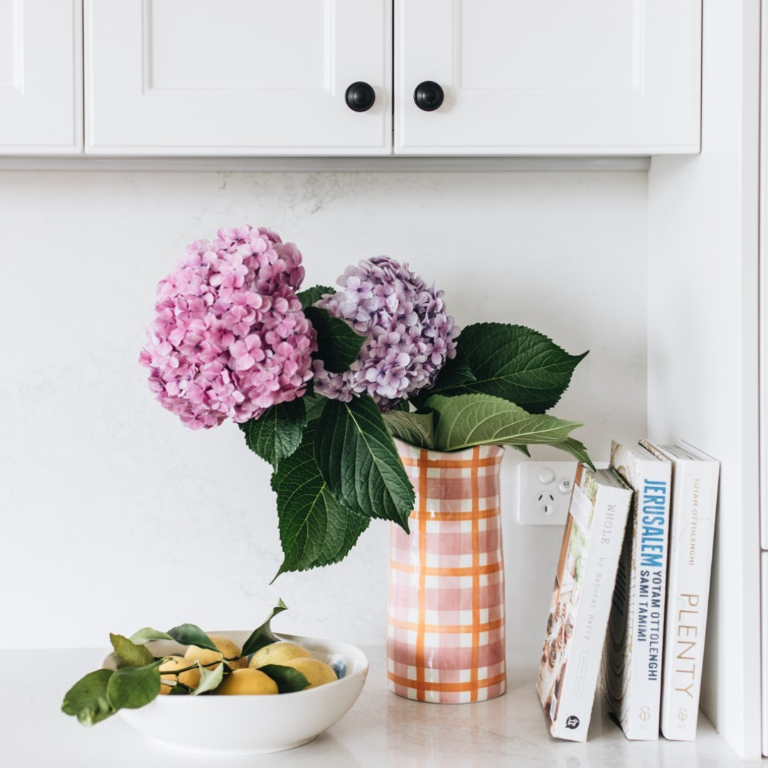 Vase large à motif vichy rose et orange