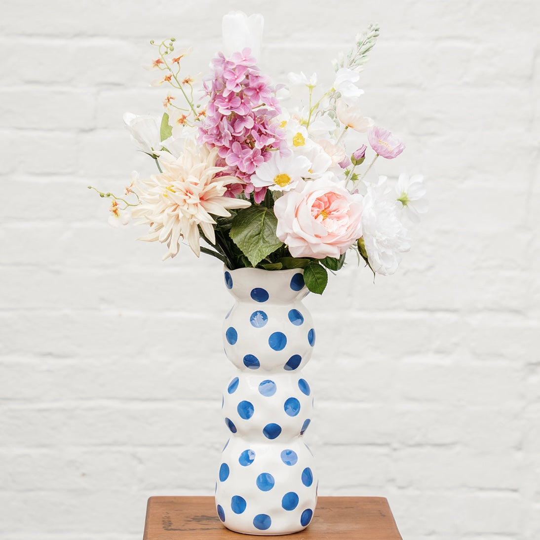 Vase 3 niveaux – Pois bleu classique