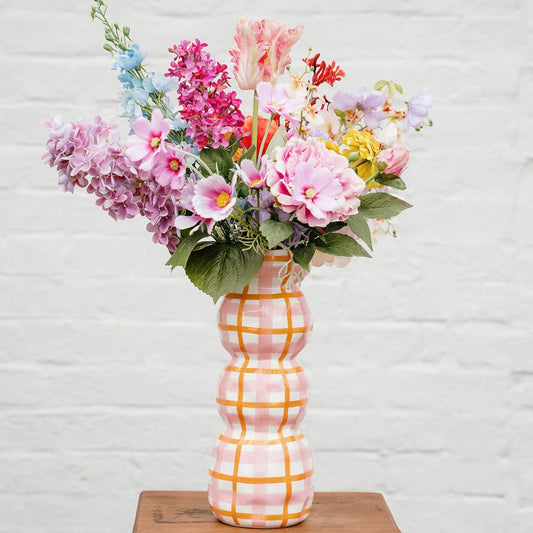 Vase 3 niveaux – Vichy rose & orange