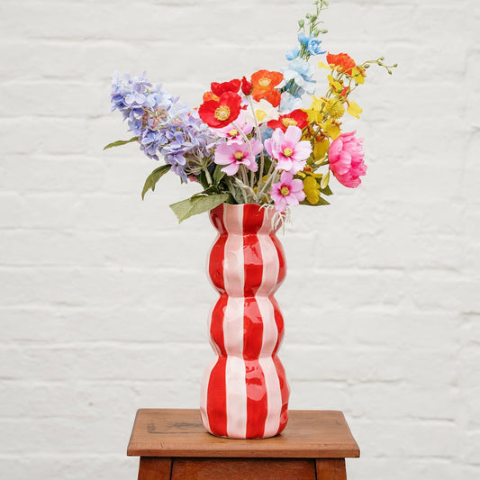 Vase 3 niveaux – Rouge & rayures roses