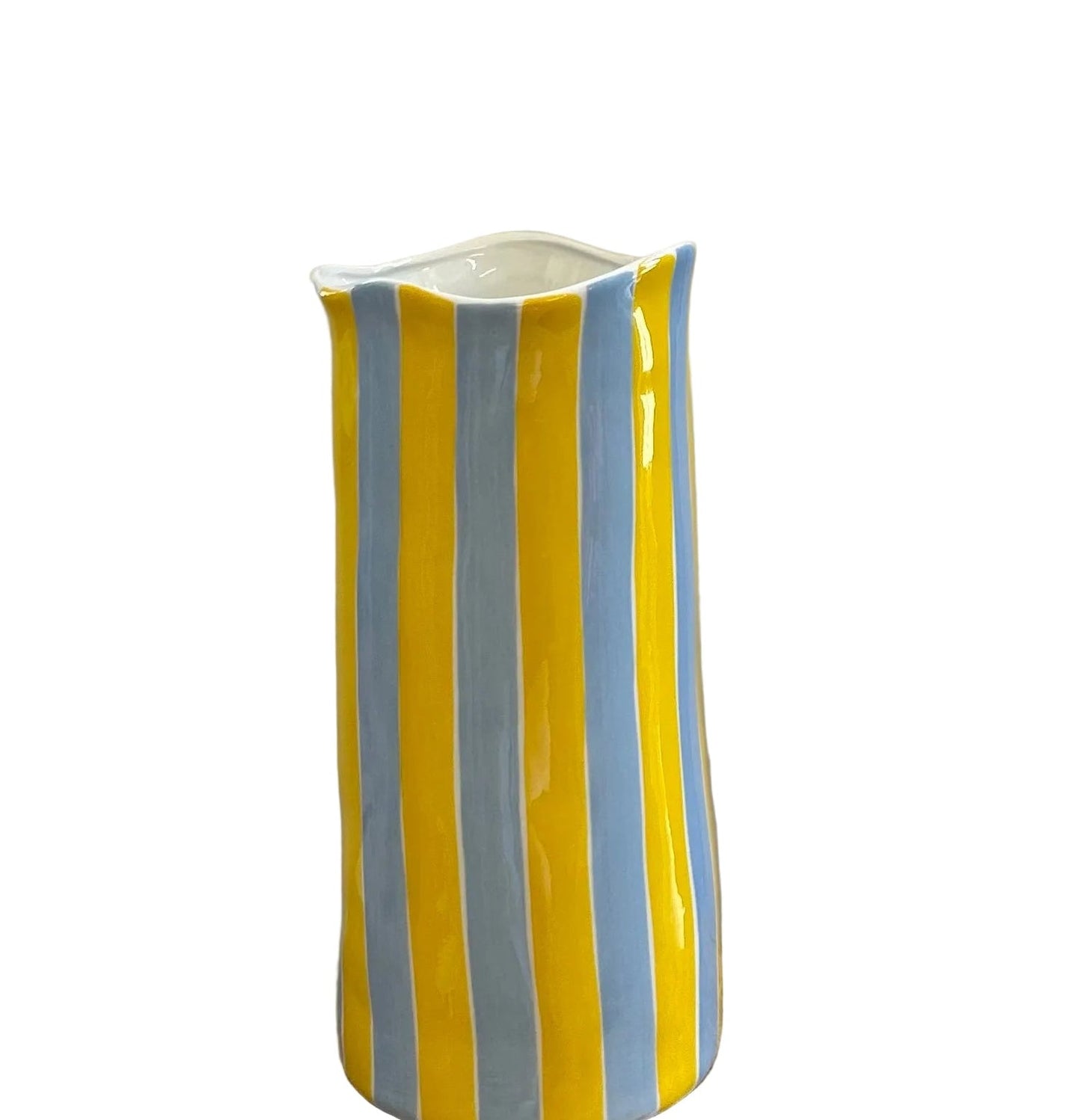 NOUVEAU – Vase large à rayures bleu bleuet et jaunes